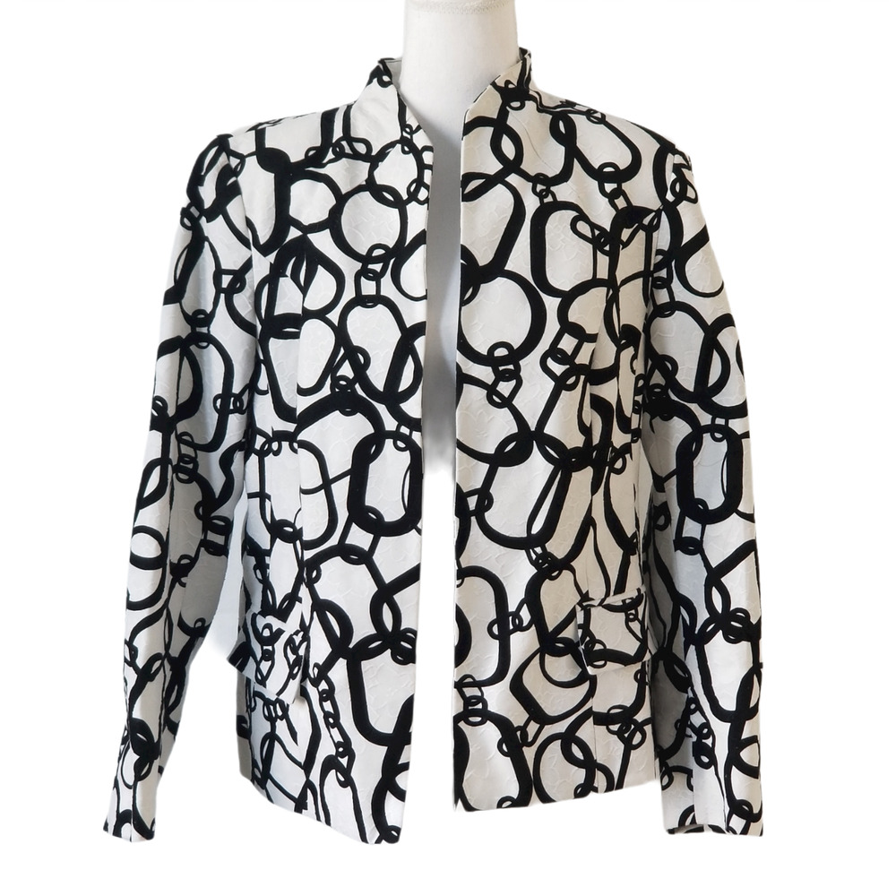 Investments Black And White open front Coat, 2 fake pockets - Size 14